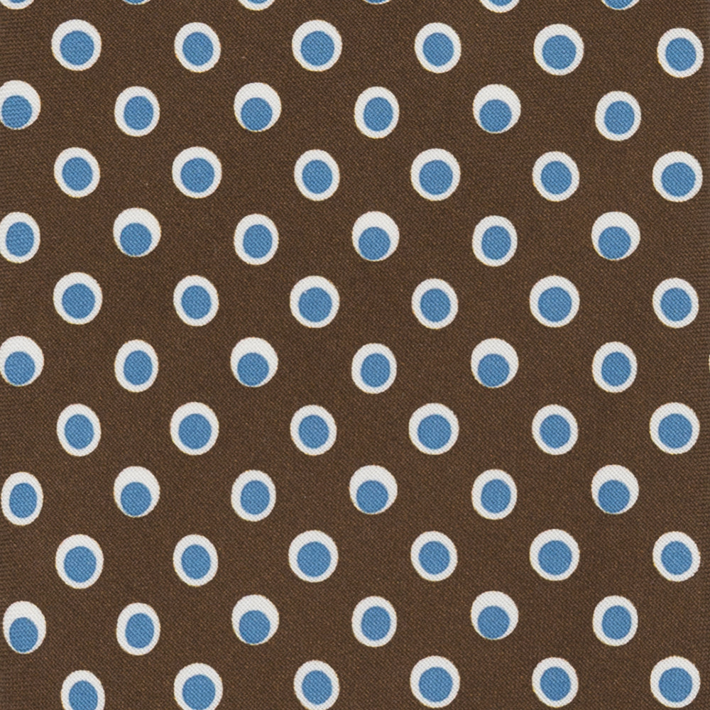 3-Fold Tie in Irish Linen Brown-Celeste Polka Dot Pattern