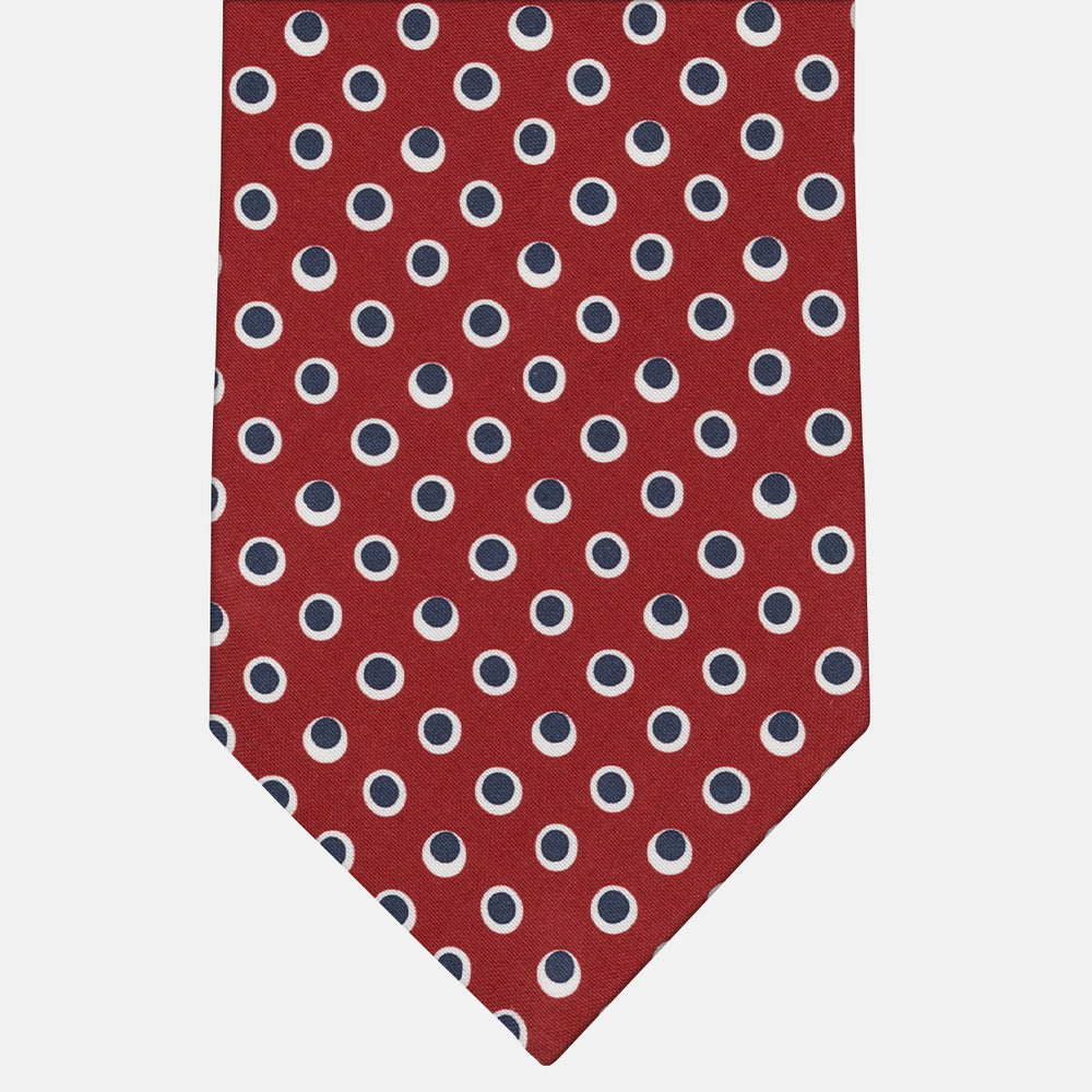 3-Fold Tie in Irish Linen Red-Blue Polka Dot Pattern