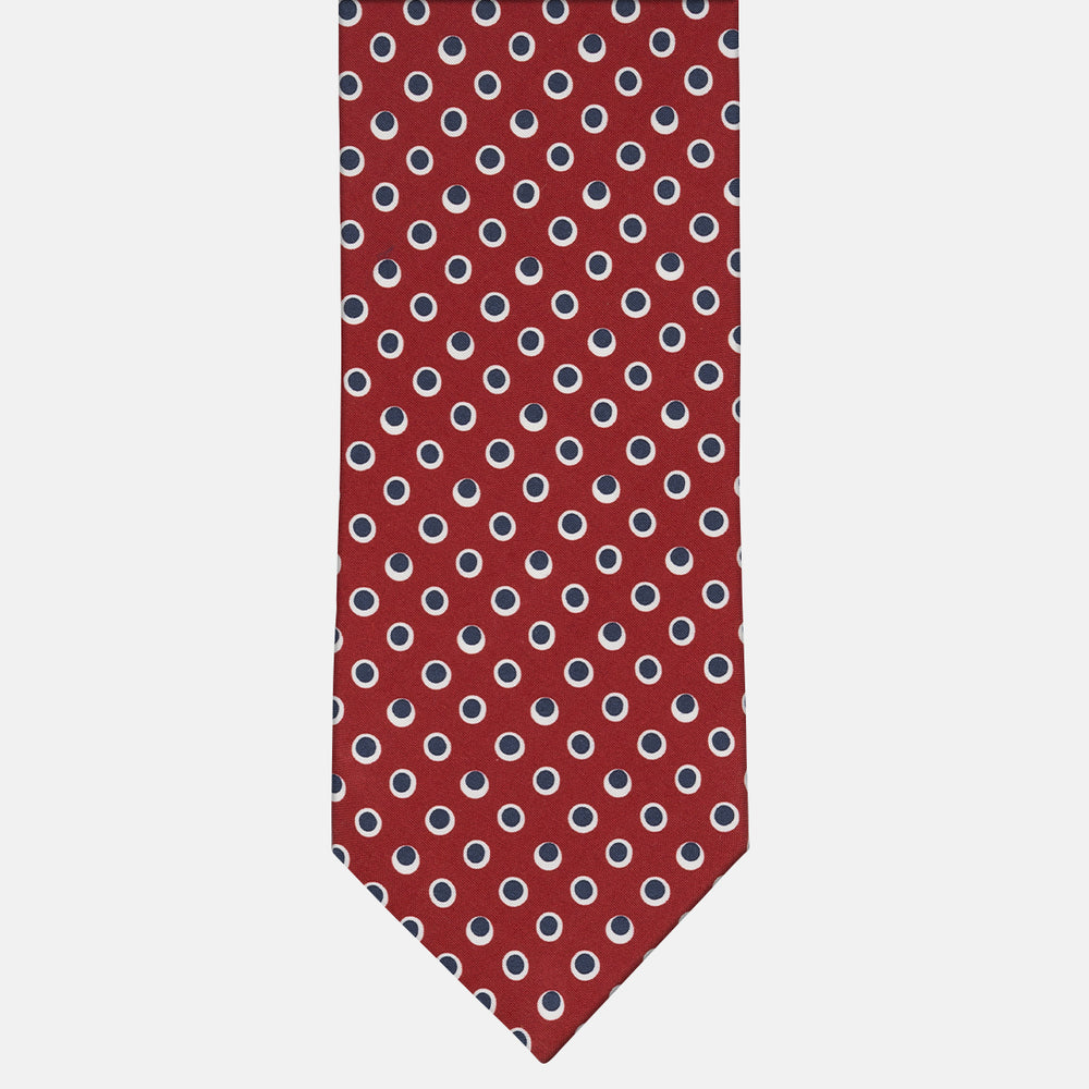 3-Fold Tie in Irish Linen Red-Blue Polka Dot Pattern