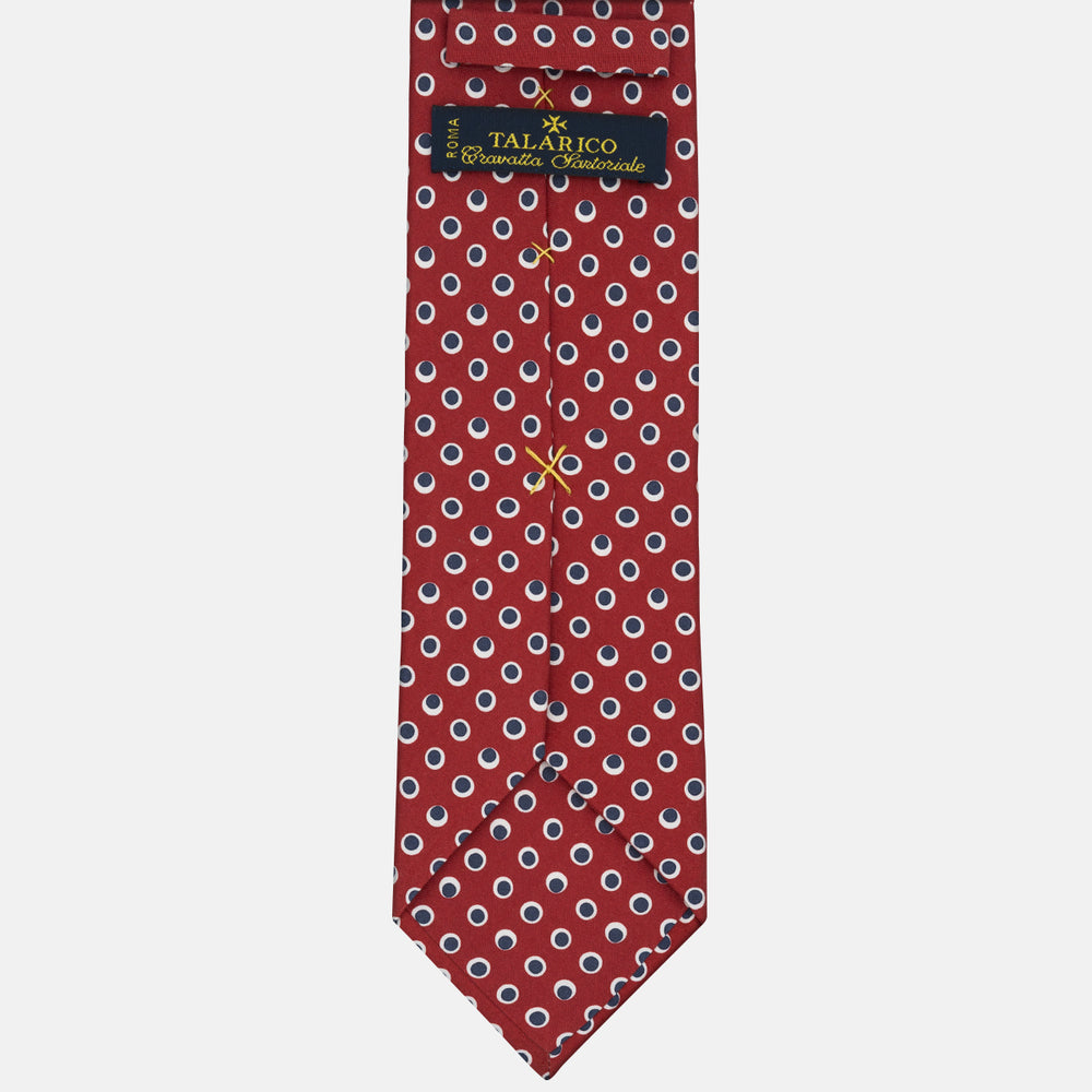 3-Fold Tie in Irish Linen Red-Blue Polka Dot Pattern