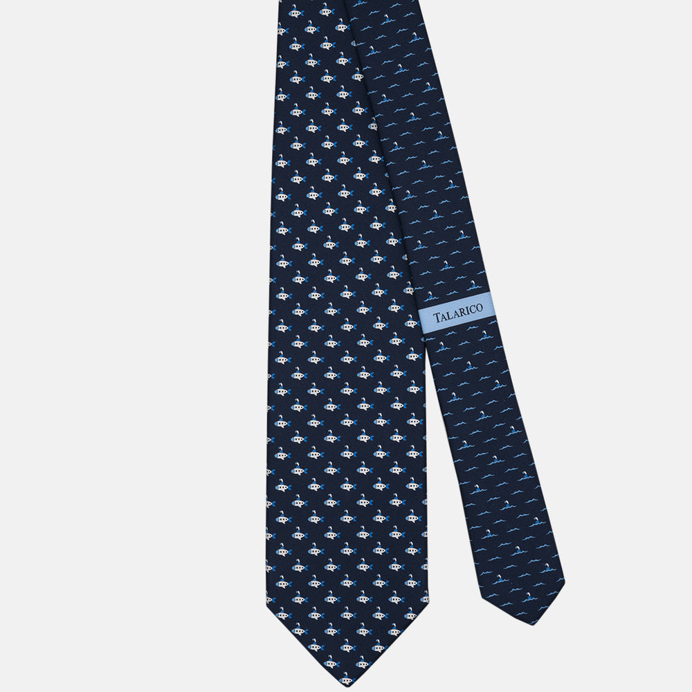 3-fold Tie in Silk Submarine Pattern Light Blue