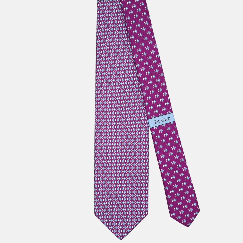 3-fold Silk Tie with Fish Pattern in Magenta