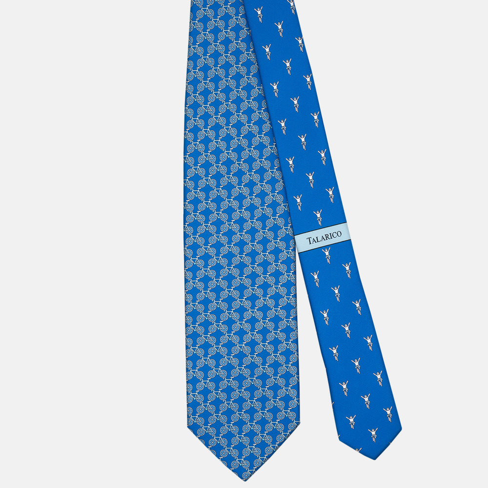 3-fold Silk Tie Bicycle Pattern Blue