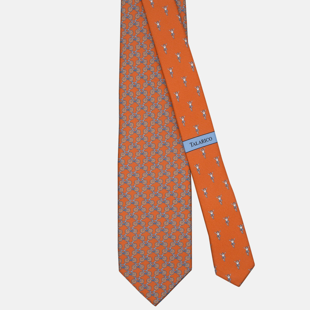 3-fold Silk Tie Bicycle Pattern Orange