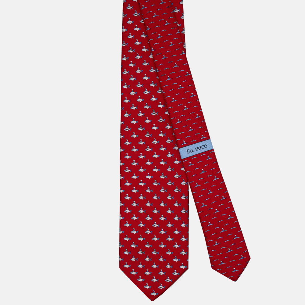 3-fold Tie in Silk Submarine Pattern Red