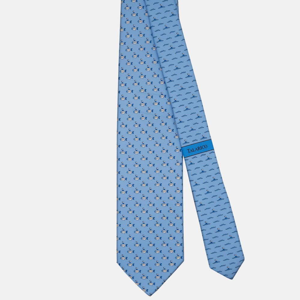 3-fold Tie in Silk Submarine Pattern Blue