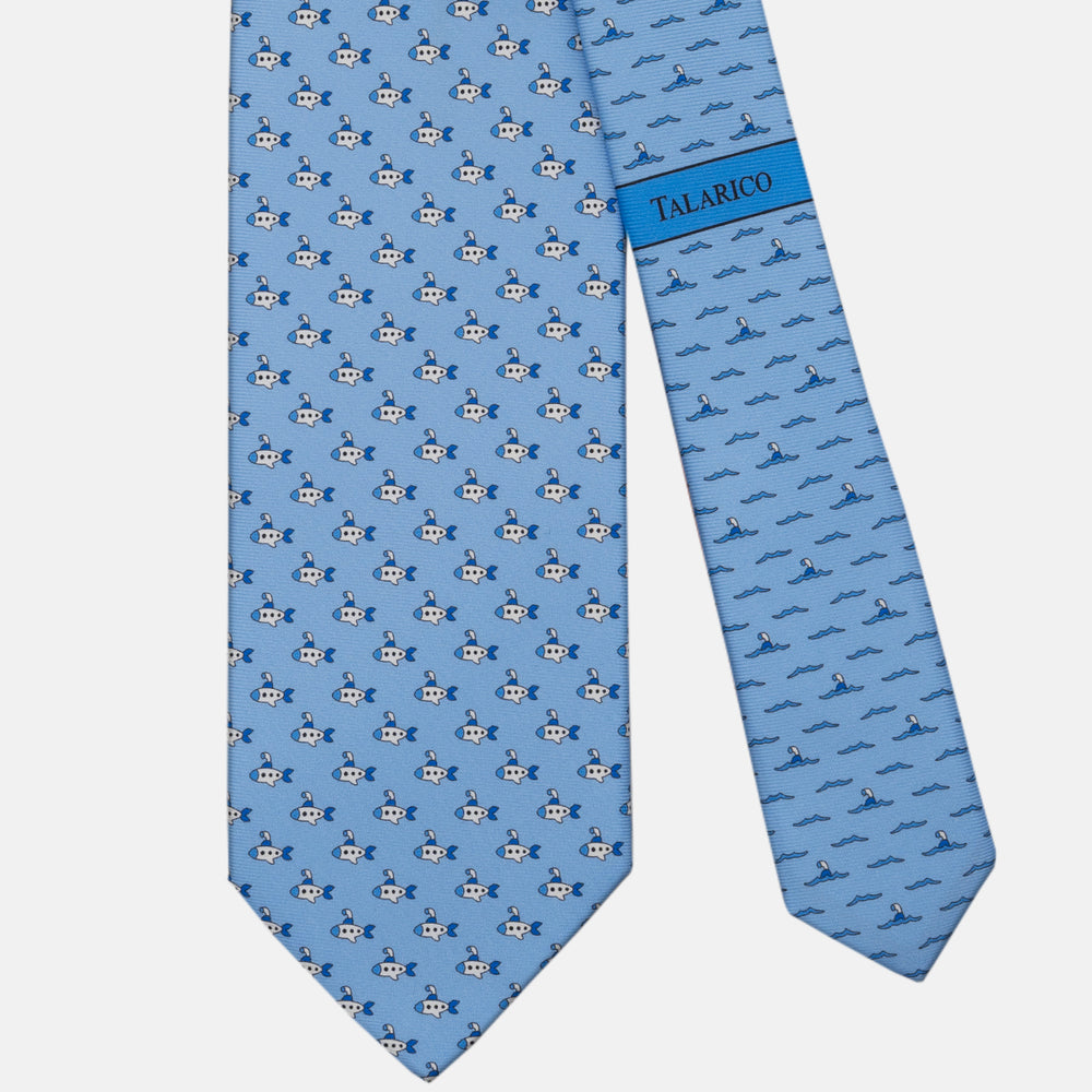 3-fold tie in Submarine Pattern Silk, Light Blue