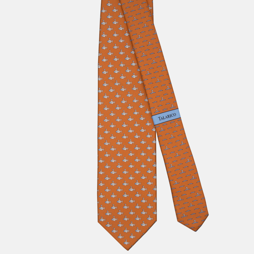 3-fold Tie in Orange Submarine Pattern Silk