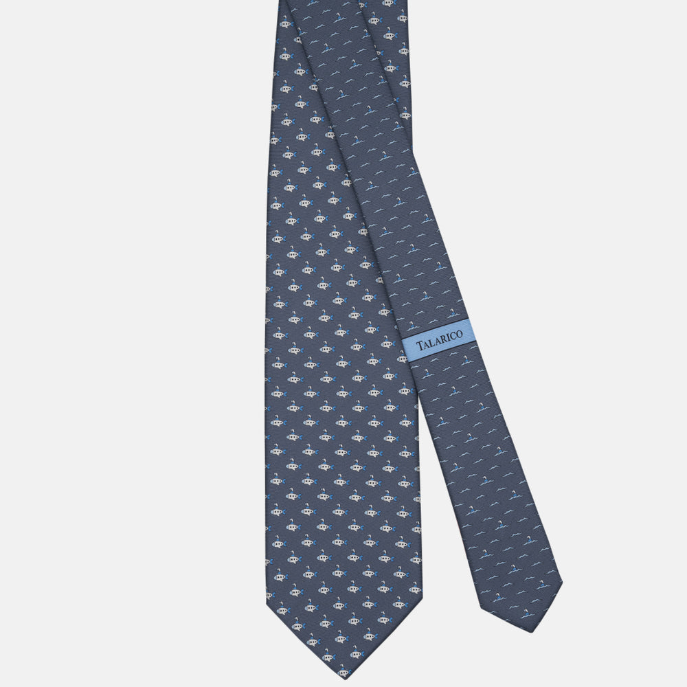 3-fold Tie in Gray Submarine Pattern Silk