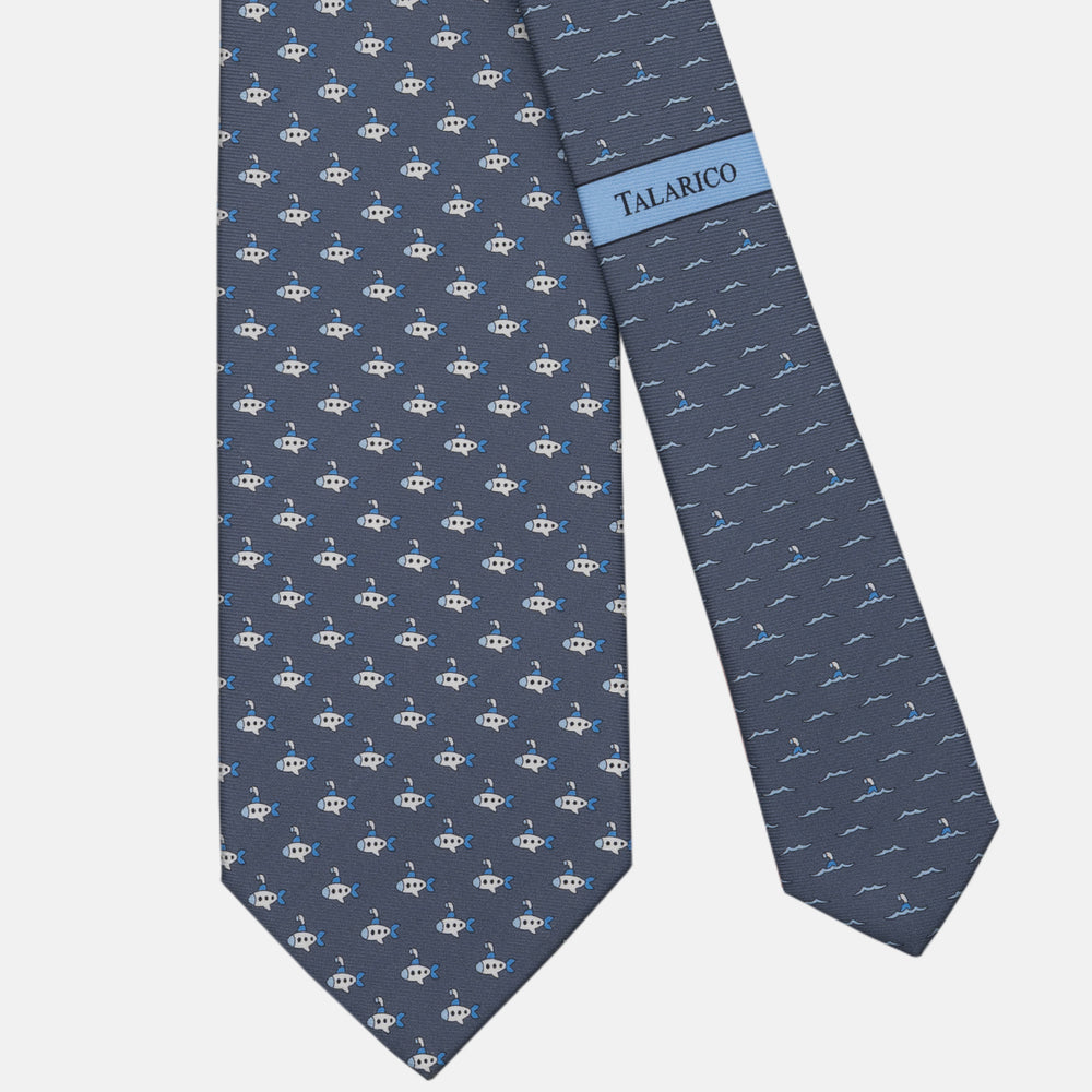 Three-fold Tie in Submarine Pattern Silk, Grey