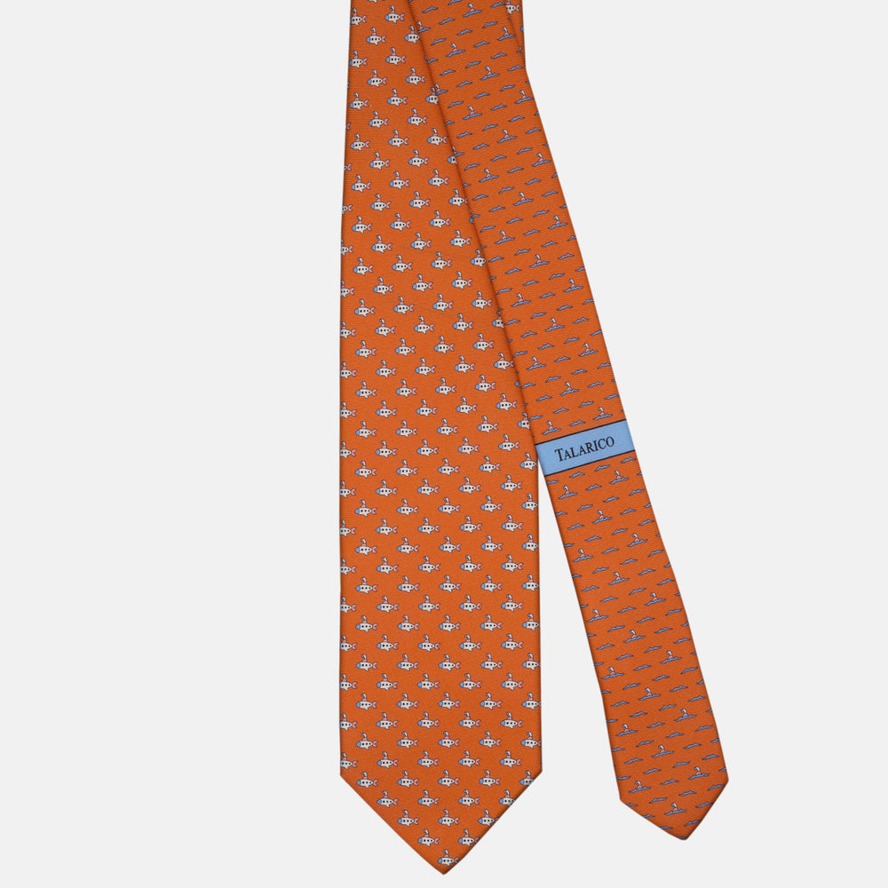 3-fold Tie in Silk Submarine Pattern Orange Pink