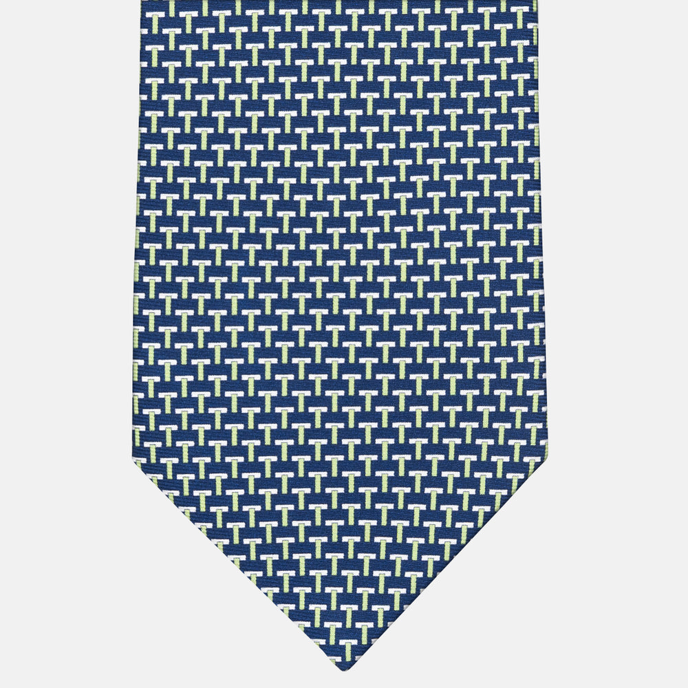 Three-Fold Silk T Iconic Tie in Blue and Green