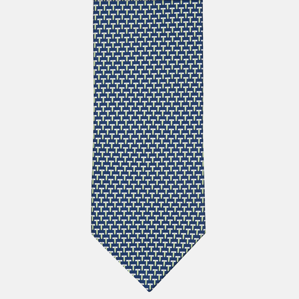 Three-Fold Silk T Iconic Tie in Blue and Green