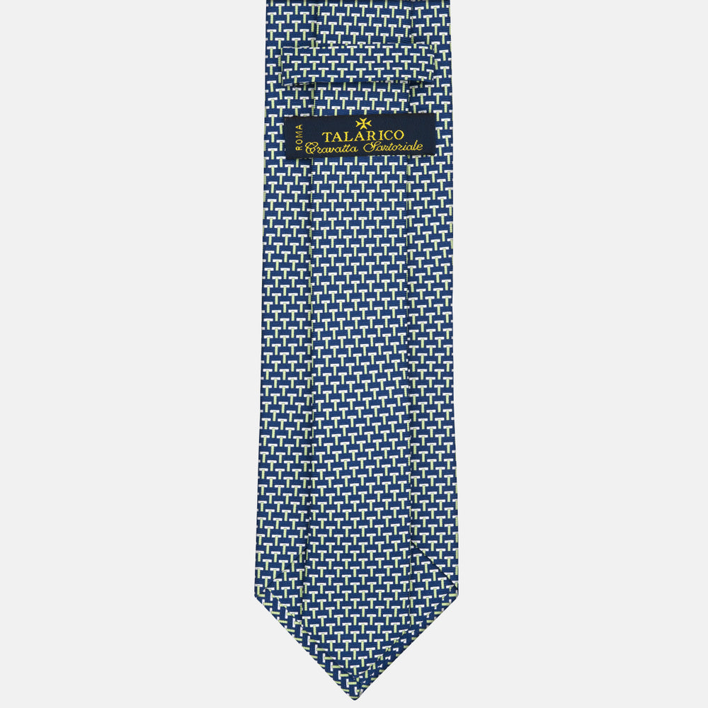 Three-Fold Silk T Iconic Tie in Blue and Green
