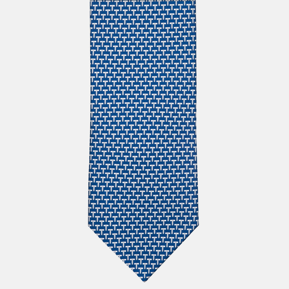 Three-Fold Silk T Iconic Tie in Blue and Gray