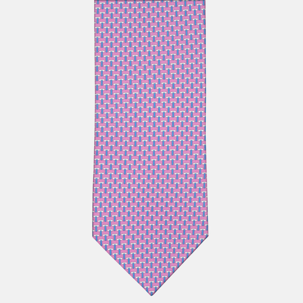 Three-Fold Silk T Iconic Tie in Pink and Light Blue