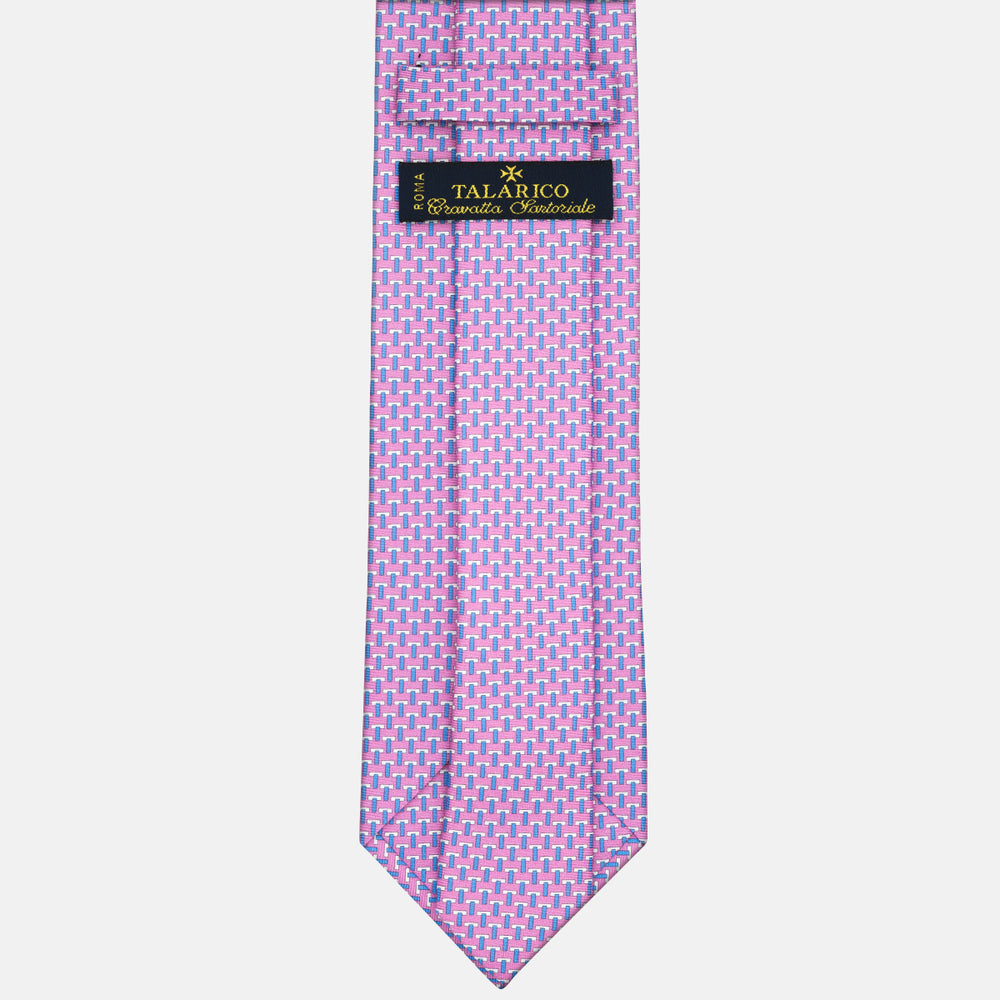 Three-Fold Silk T Iconic Tie in Pink and Light Blue