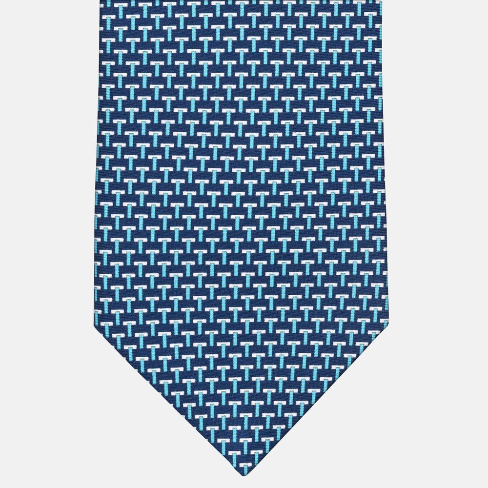 Three-Fold Silk T Iconic Tie in Blue and Light Blue
