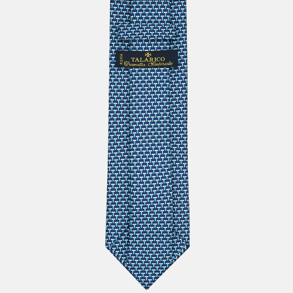 Three-Fold Silk T Iconic Tie in Blue and Light Blue