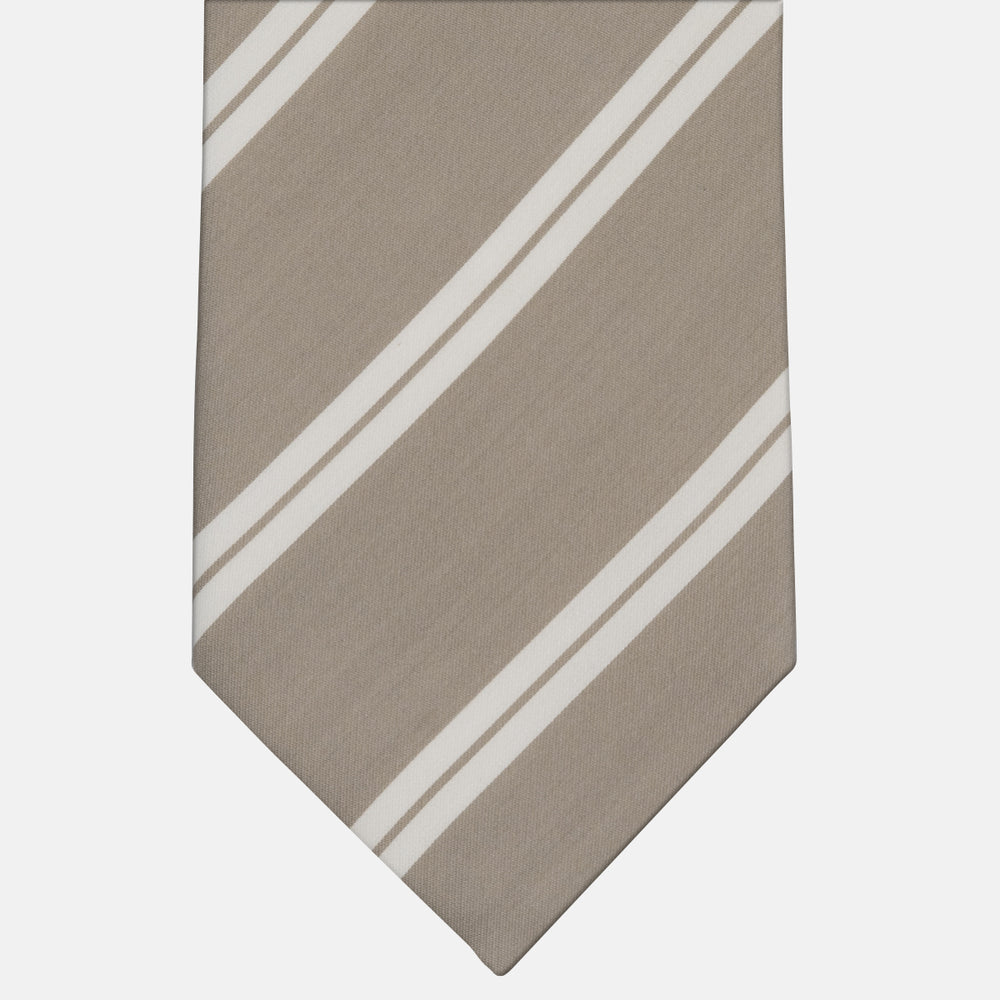 3 Pleat Tie in Irish Linen Regimental Beige