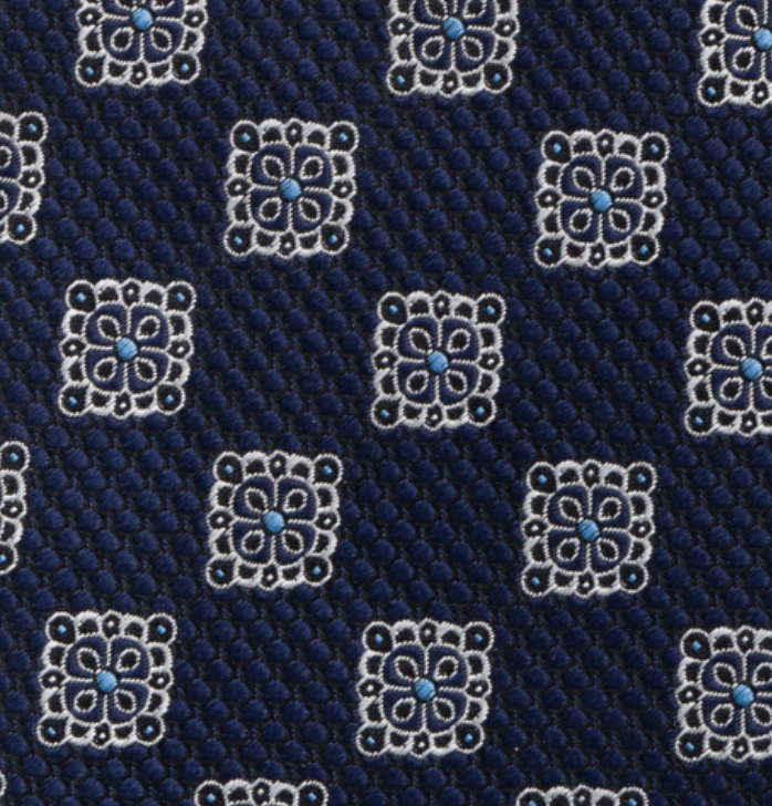 1999 Collection Tie in Heavy Blue Silk with Geometric Pattern