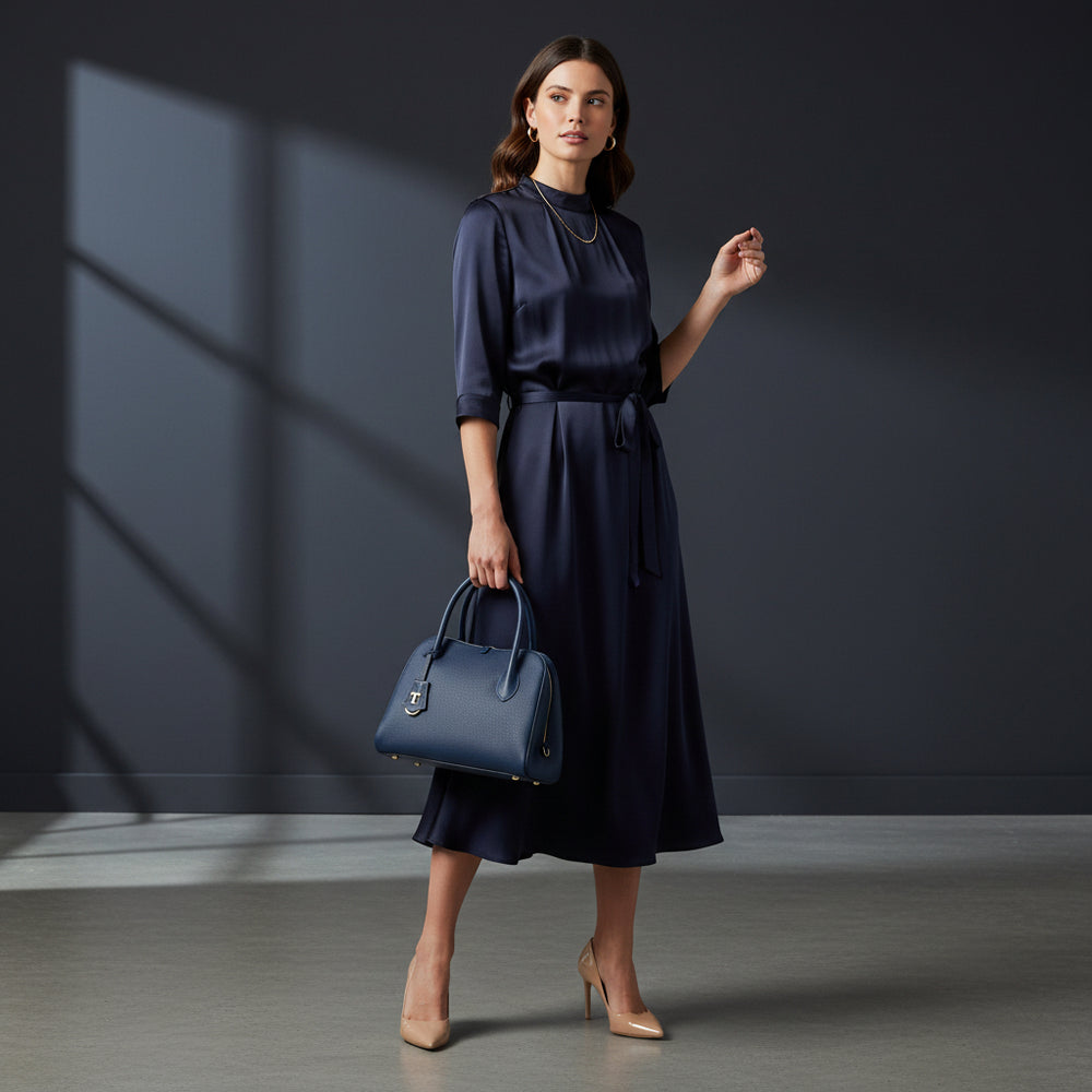 Borsa T Sleek Talarico in pelle martellata colore Blu